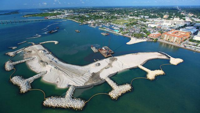 Aerial view of the Fort Pierce Marina artificial island complex that Tetra Tech designed